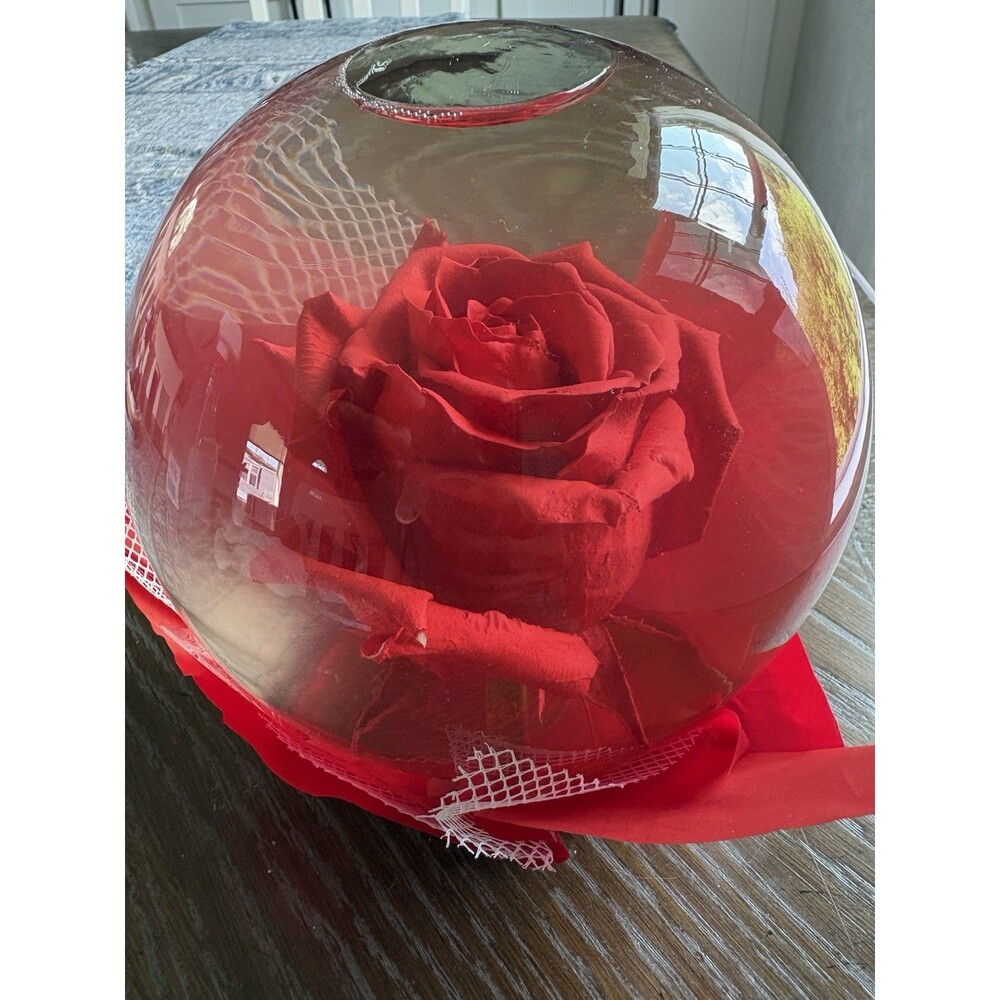 Vintage Forever Red Rose In Glass Ball Clear Water Dome Globe Large 6.5" - Picture 5 of 6